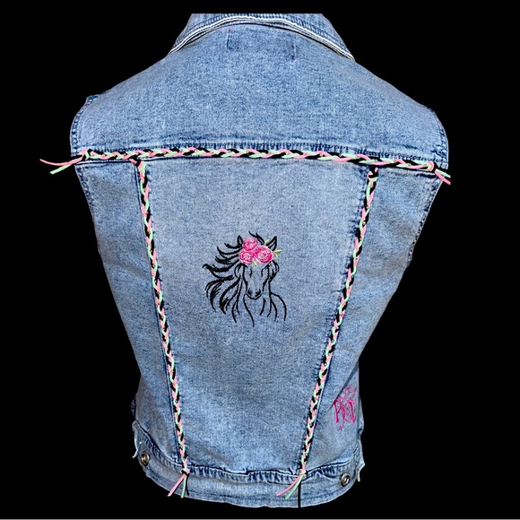 Horse & Roses Embroidered Denim Vest - Picture 2 of 9